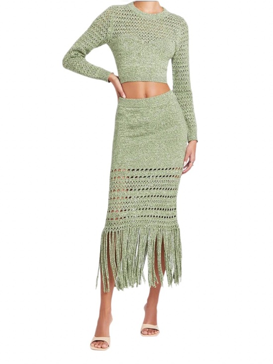 Amanda Uprichard Jayla Knit Fringe Midi Skirt Set Green XL NWT